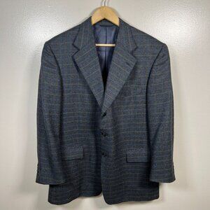Hilton Loro Piana Wool Blazer Jacket Size 44 Blue Plaid Super 110's Career Work